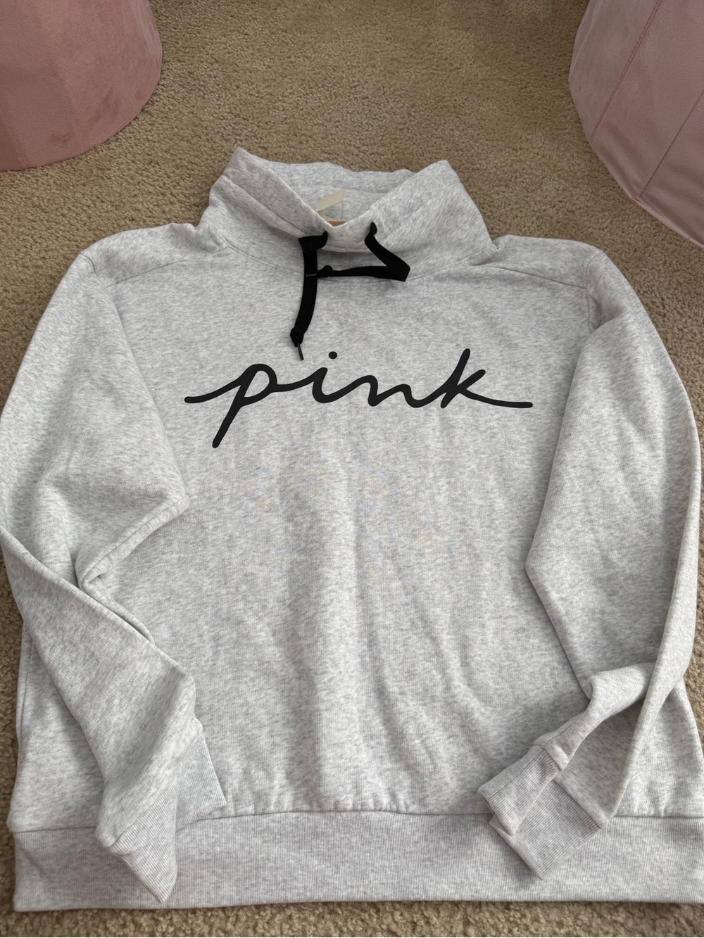 PINK Victoria's Secret Light Gray Pullover with Black Script